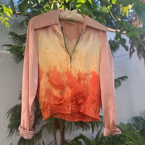 Vtg Tie Dye Crop Jacket with Collar | Pink, Orange. Yellow Gradient | S | Bomber - Picture 6 of 16